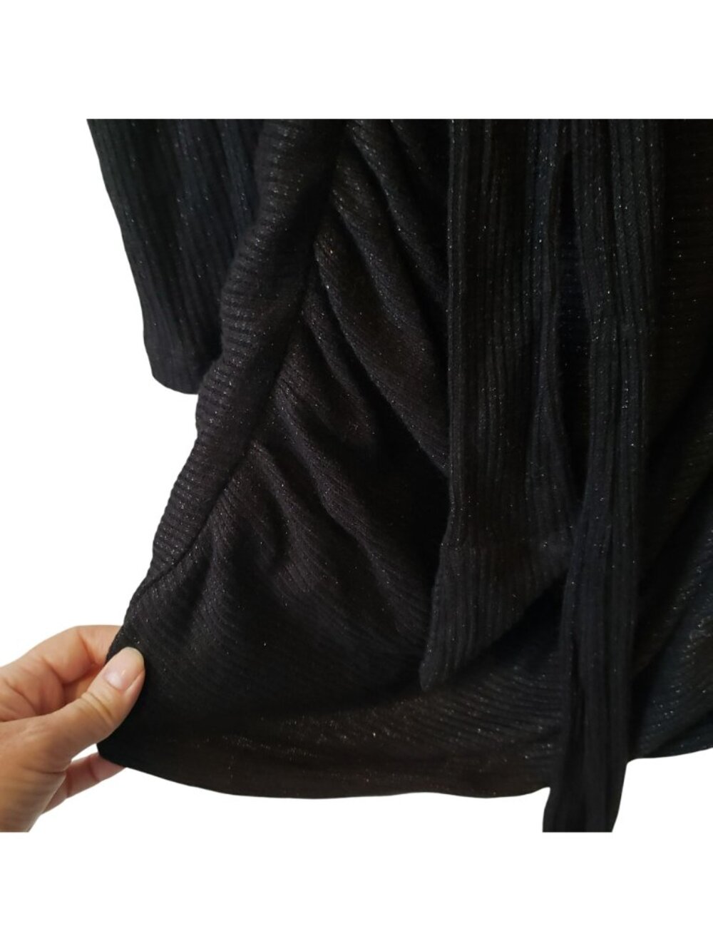 Sabina Musayev $289 Black Metallic Ruched Dress Long Sleeve Goth Whimsigoth - Picture 12 of 16